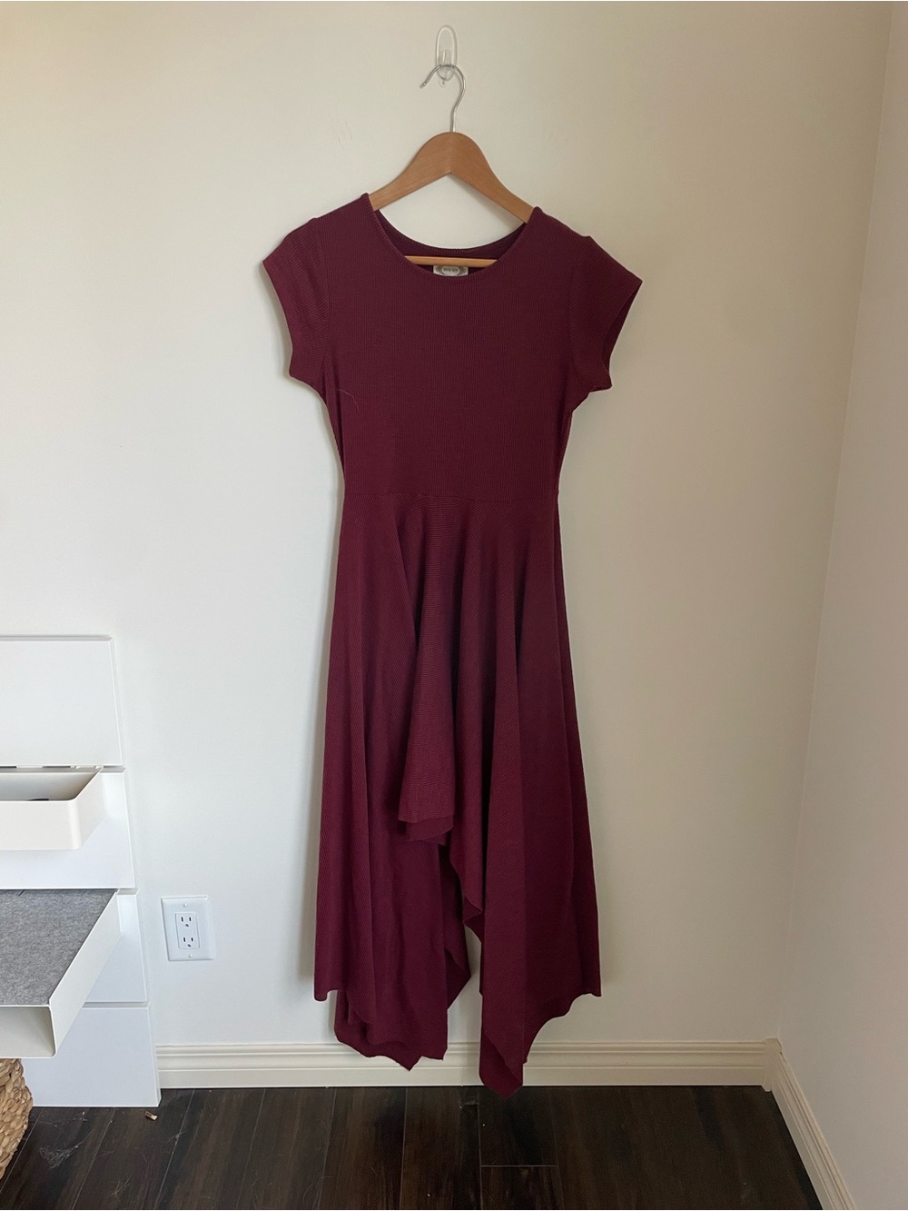 Joyfolie Burgundy Asymmetrical Hem Midi Dress
